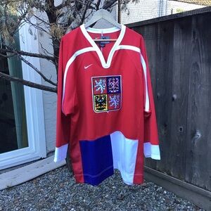 Vintage Nike Czech Republic Olympic Hockey Jersey XL Red White Team Crest Mesh